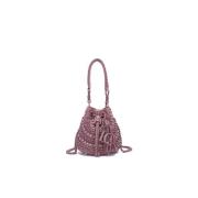 Mini Bucket Tas met Strass en Studs - Roze La Carrie , Pink , Dames