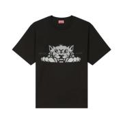 Blije Tijger Geborduurd T-shirt Kenzo , Black , Heren