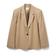 Gestreepte Blazer met Lange Mouwen Sofie Schnoor , Beige , Dames