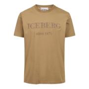 Modderkleurig carry-over katoenen T-shirt met institutioneel logo bord...