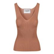 Coccio-gekleurde tanktop met verlaagde ribbels in stretch viscose Iceb...