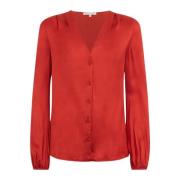 Oranje V-Hals Pofmouw Blouse Patrizia Pepe , Orange , Dames