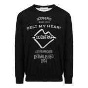 Zwarte crewneck sweater van dubbel jacquard katoen met graphics Iceber...