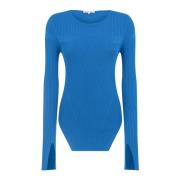 Blauwe Geribbelde Trui met Open Manchetten Patrizia Pepe , Blue , Dame...