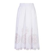 Geborduurde Stretch Katoenen Midi Rok Eleventy , White , Dames