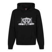 Blije Tijger Geborduurde Klassieke Hoodie Kenzo , Black , Heren