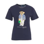 Blauw Stijlvol T-shirt met Frontprint Polo Ralph Lauren , Blue , Dames