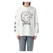 Wit Grafisch Print Longsleeve T-Shirt Ganni , White , Dames