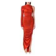 Roest Asymmetrische Gerimpelde Jurk Mugler , Orange , Dames