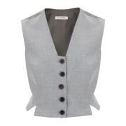 Slim Fit Visgraat Vest met Splitten By Herenne Birger , Gray , Dames