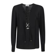 Stijlvolle Blouse met Lange Mouwen Elisabetta Franchi , Black , Dames