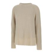 Beige Wol Kasjmier Trui met Open Rug Kaos , Beige , Dames