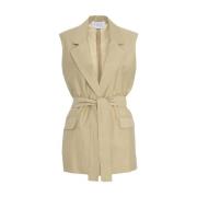 Beige Blazer met Tailleband Kaos , Beige , Dames