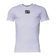 Wit Katoenen Logo Crew Neck T-shirt Dolce & Gabbana , White , Heren