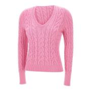 Cyclamen Pink V-Neck Sweater Kaos , Pink , Dames