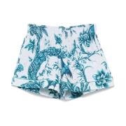 Blauwe Shorts met Bloemenprint en Elastische Tailleband F.r.s For Rest...