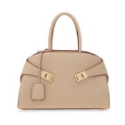 Beige Gehamerd Leren Handtas met Gouden Hardware Salvatore Ferragamo ,...