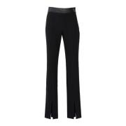 Zwarte Crepe Bistretch Broek met Eco-Leren Inzetstukken Nenette , Blac...