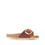 Bruine Geolied Leren Slippers Birkenstock , Brown , Dames