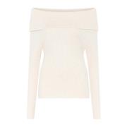 Vrouwelijke Off-Shoulder Gebreide Trui Wit Room Bruuns Bazaar , Pink ,...