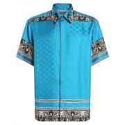 Blauwe Monogram Print Button-Up Shirt Dolce & Gabbana , Blue , Heren