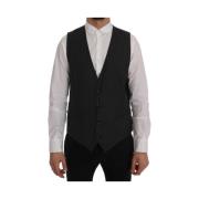 Elegante Grijze Gestreepte Single-Breasted Vest Dolce & Gabbana , Gray...