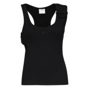 Zwart Rib Tank Top Knoop Schouder Courrèges , Black , Dames