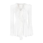 Witte Ruches Detail V-Hals Shirt Philosophy di Lorenzo Serafini , Whit...