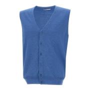 Blauwe Wollen Vest, Mouwloos V-hals Kangra , Blue , Heren