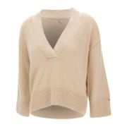 Kasjmiermix V-hals Sweater Zand Liu Jo , Beige , Dames