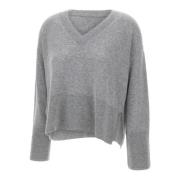 Kasjmier V-hals Trui Grijs Kaos , Gray , Dames