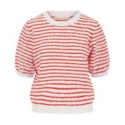 Gestreepte Korte Mouw Top Zusss , Red , Dames