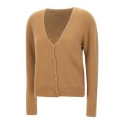 Bruine Wollen Blend Cardigan Sweater Kaos , Brown , Dames