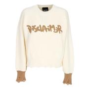 Logo Crewneck Sweater Heavy Yarn Disclaimer , Beige , Dames