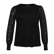 Elegante Jersey Blouse met Kantmouwen Kaffe Curve , Black , Dames