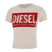 Malun Dames T-shirt met Rood Logo Diesel , Beige , Dames