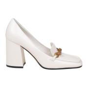 Crème Witte Leren Pomp met Kettingdetail Jimmy Choo , White , Dames