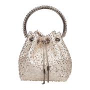 Satijnen Tas met Micro Mesh en Stenen Jimmy Choo , Beige , Dames