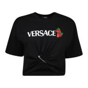 Moderne aardbeienprint crop top Versace , Black , Dames