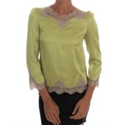 Groene Zijden Stretch Blouse met Beige Bloemenkant Dolce & Gabbana , G...