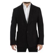 Bordeaux Alpaca Twee-Knoop Blazer Jas Dolce & Gabbana , Black , Heren