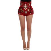 Rode zijden mini shorts met kristalversiering Dolce & Gabbana , Red , ...