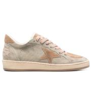 Italiaanse Sneakers Grijs Taupe Vetersluiting Platte Rubberen Zool Gol...