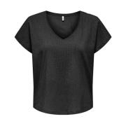 Korte Mouw V-Hals Blouse Top Only , Black , Dames