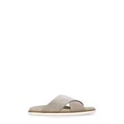 Beige Suède Leren Heren Slippers Brunello Cucinelli , Gray , Heren