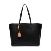 Zwarte leren Triple-Compartment Tote Tas Tory Burch , Black , Dames