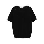 Zwart Rhinestone V-Hals T-Shirt Ermanno Scervino , Black , Dames