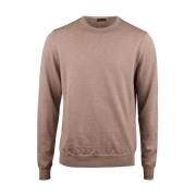 Merino Wol Ronde Hals Elleboog Patch Stenströms , Beige , Heren