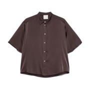 Zijden satijnen half mouw shirt Forte Forte , Brown , Dames