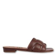 Stijlvolle Zwarte Leren Slippers Bibi Lou , Brown , Dames